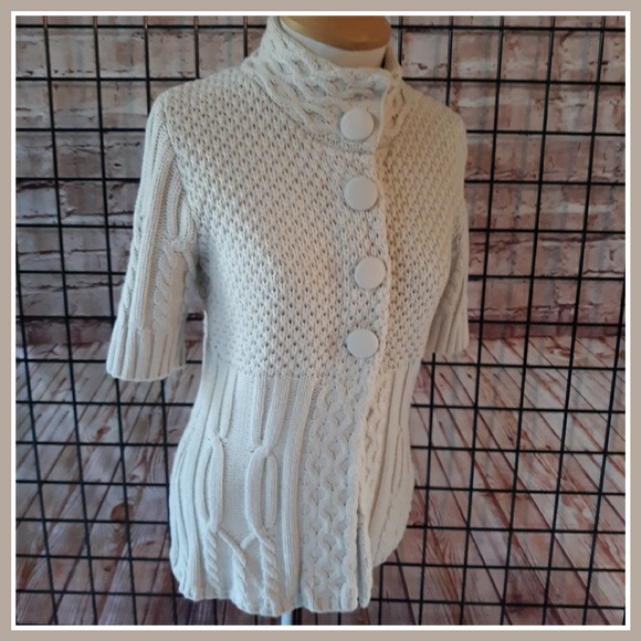 Apt 9 Cream Half-Sleeve Cable Knit Sweater - Picture 1 of 8